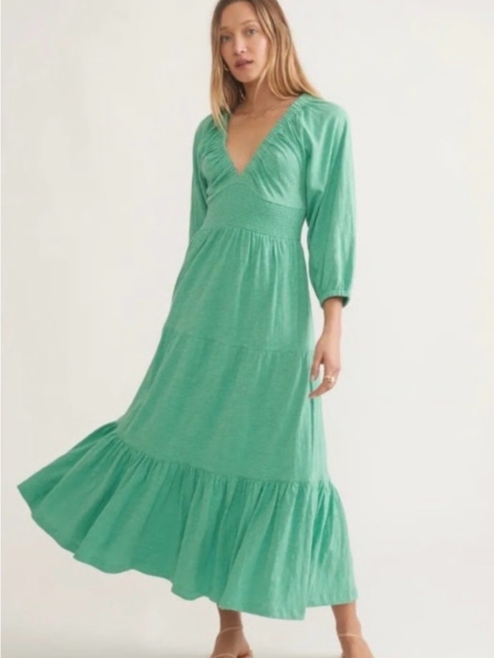 Marine Layer Florence Slub Midi Dress in Green Spruce - Size XS